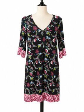 Tracy Negoshian Emily Black Floral Paisley Tunic Dress Size M